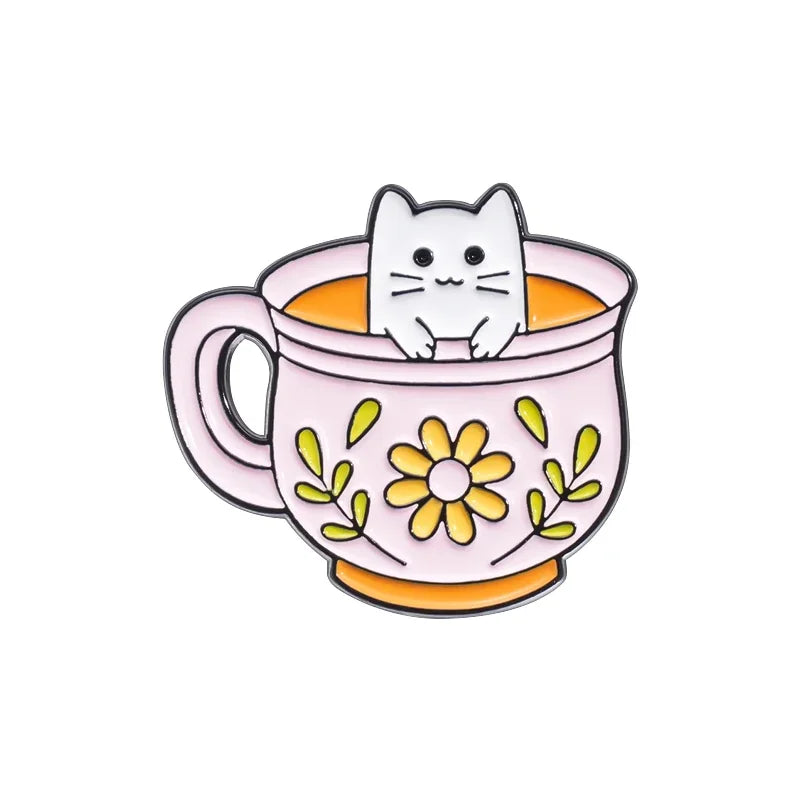 Creative Coffee Cup Animal Collection Enamel Pins Ghost Duck Capybara Frog Brooch Lapel Badge Cute Halloween Jewelry Kid Gift Quick Pick Grocers